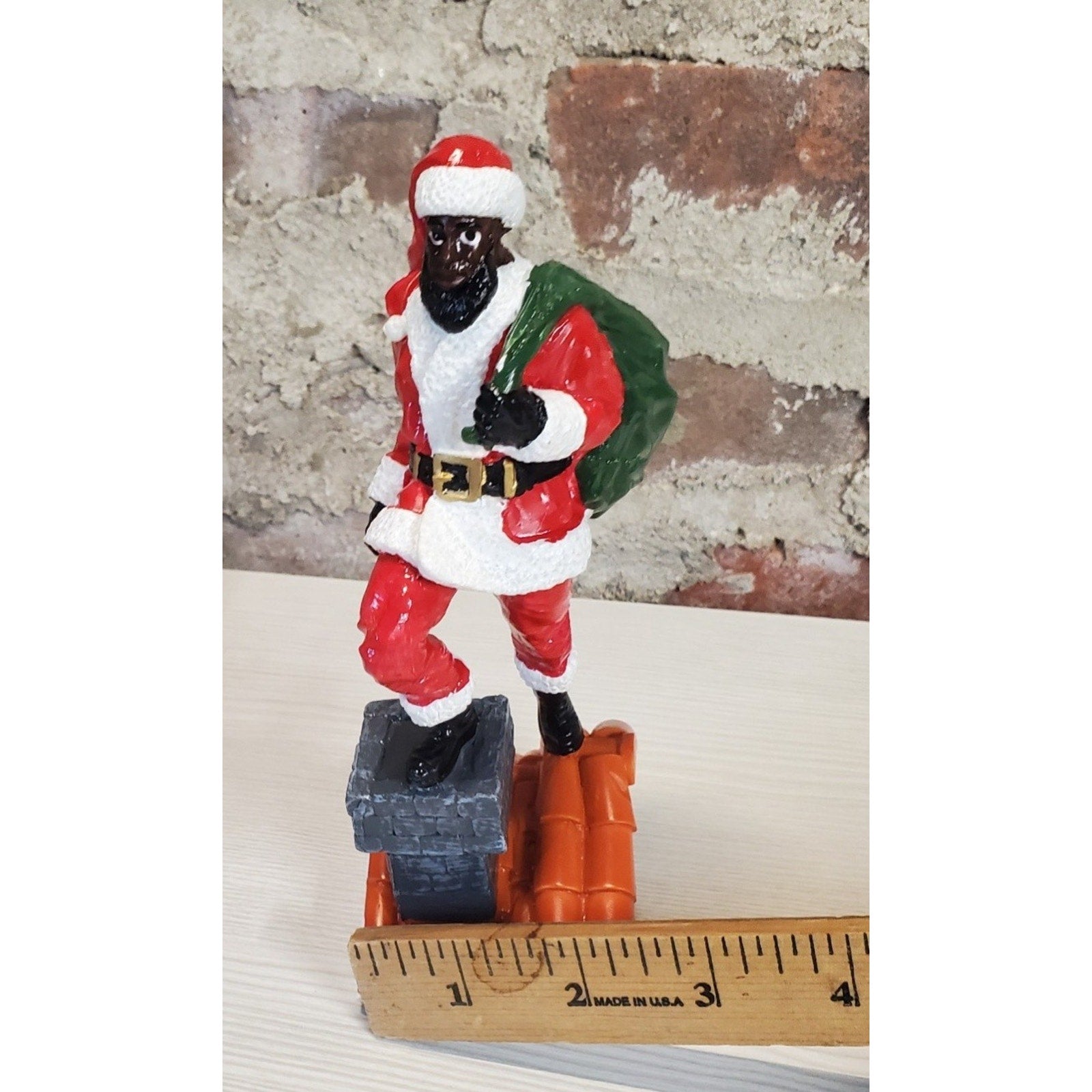 African American Black Santa Claus Figurine On Chimney Christmas Holiday Decor