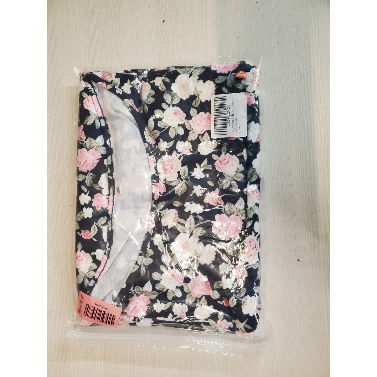 BLANCHES Womens Sz 2x Navy Pink Floral Dress Long Sleeve Pockets New