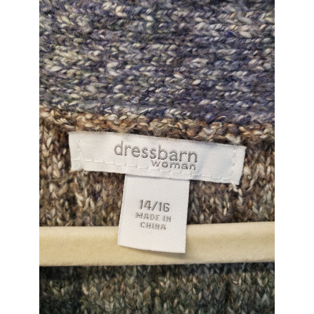 Dressbarn Womens Cardigan 14 16 Multicolor Knit Short Sleeve V Neck Button