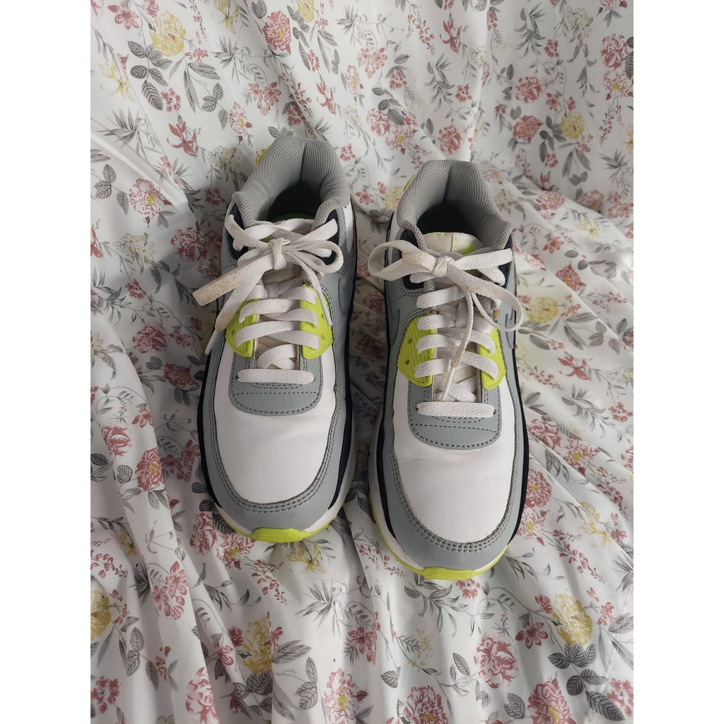 Nike Air Max 90 Youth Sneakers US 7Y White Gray Black Volt Running Athletic