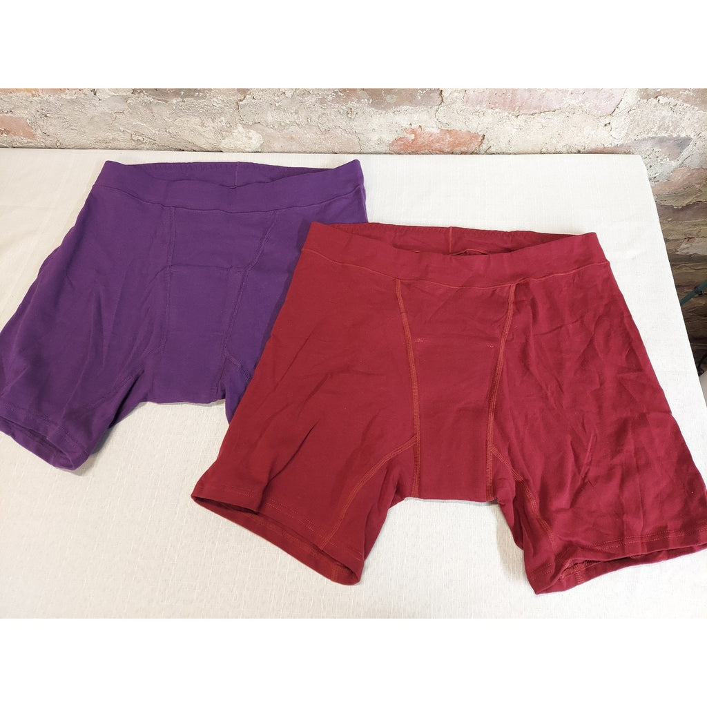 Mens Boxer Briefs Underwear L Purple Red Cotton Reusable Incontinence 2 Pack