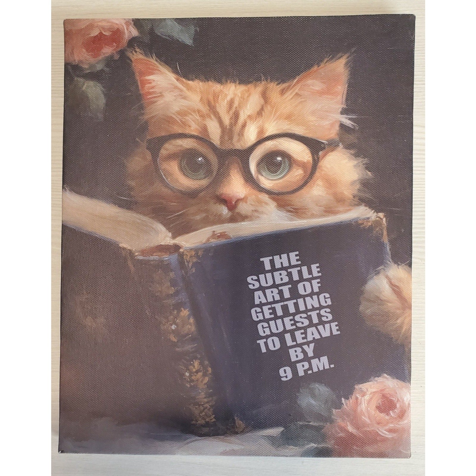 Cat Canvas Print Wall Art Funny Subtle Art Getting Guests Leave 9 PM Decor