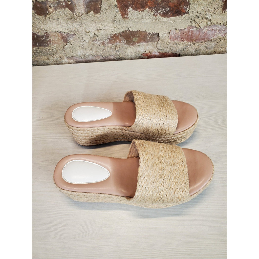 Womens Espadrille Wedge Sandals Size 6.5 Natural Nude Jute Rope Slip On