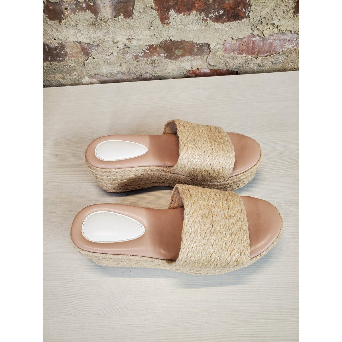 Womens Espadrille Wedge Sandals Size 6.5 Natural Nude Jute Rope Slip On