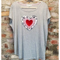 Clover + Pine Womens T Shirt XXL Gray Heart Animal Print Faux Fur Short Sleeve