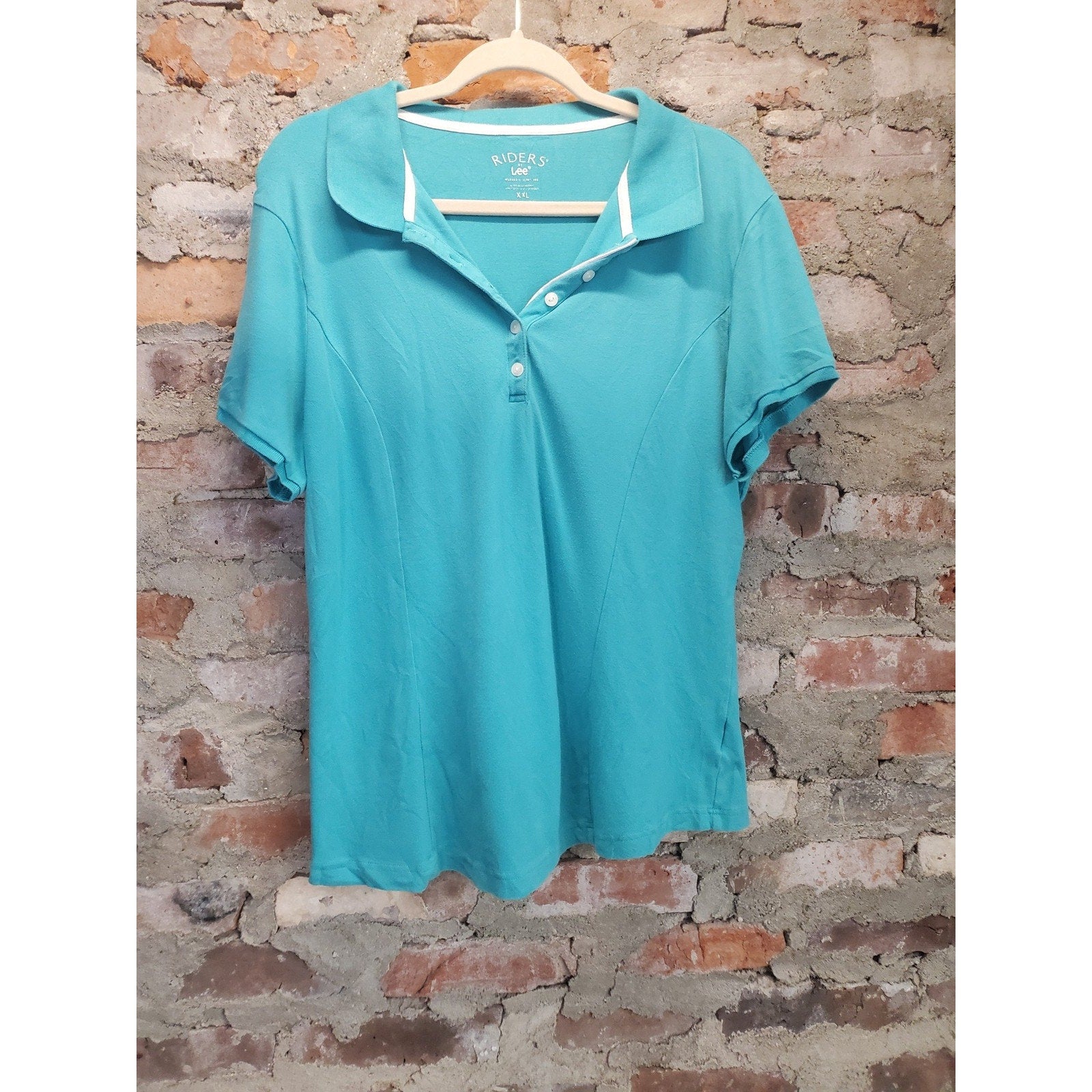 Riders by Lee Womens Polo Shirt XXL Teal Short Sleeve Collared Button Front