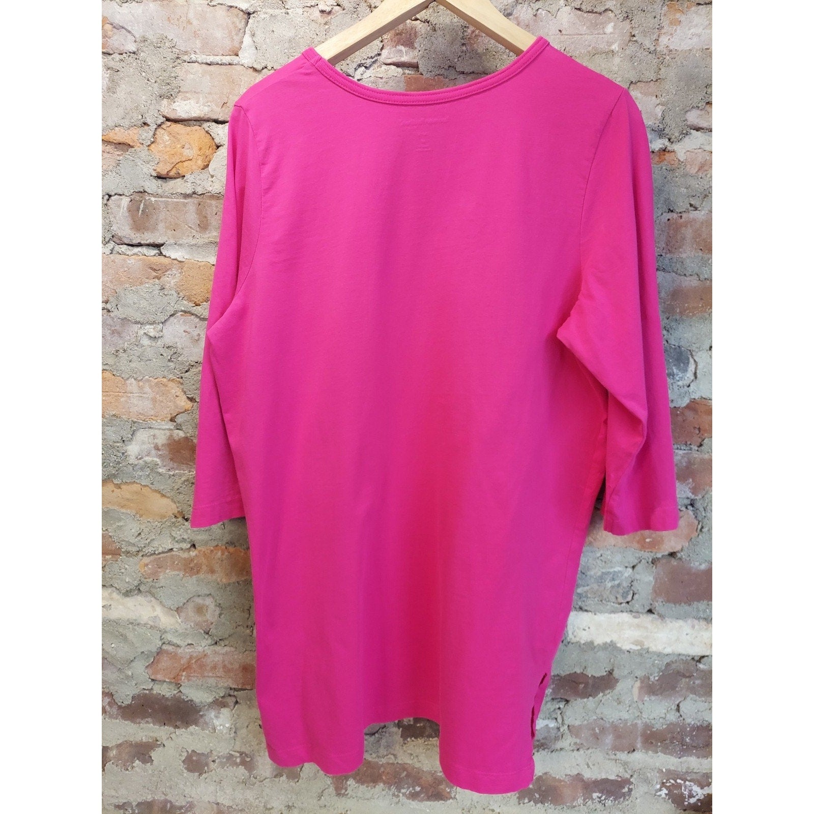 Woman Within Womens Plus Size Tunic Top 14/16 Hot Pink 3/4 Sleeve V Neck