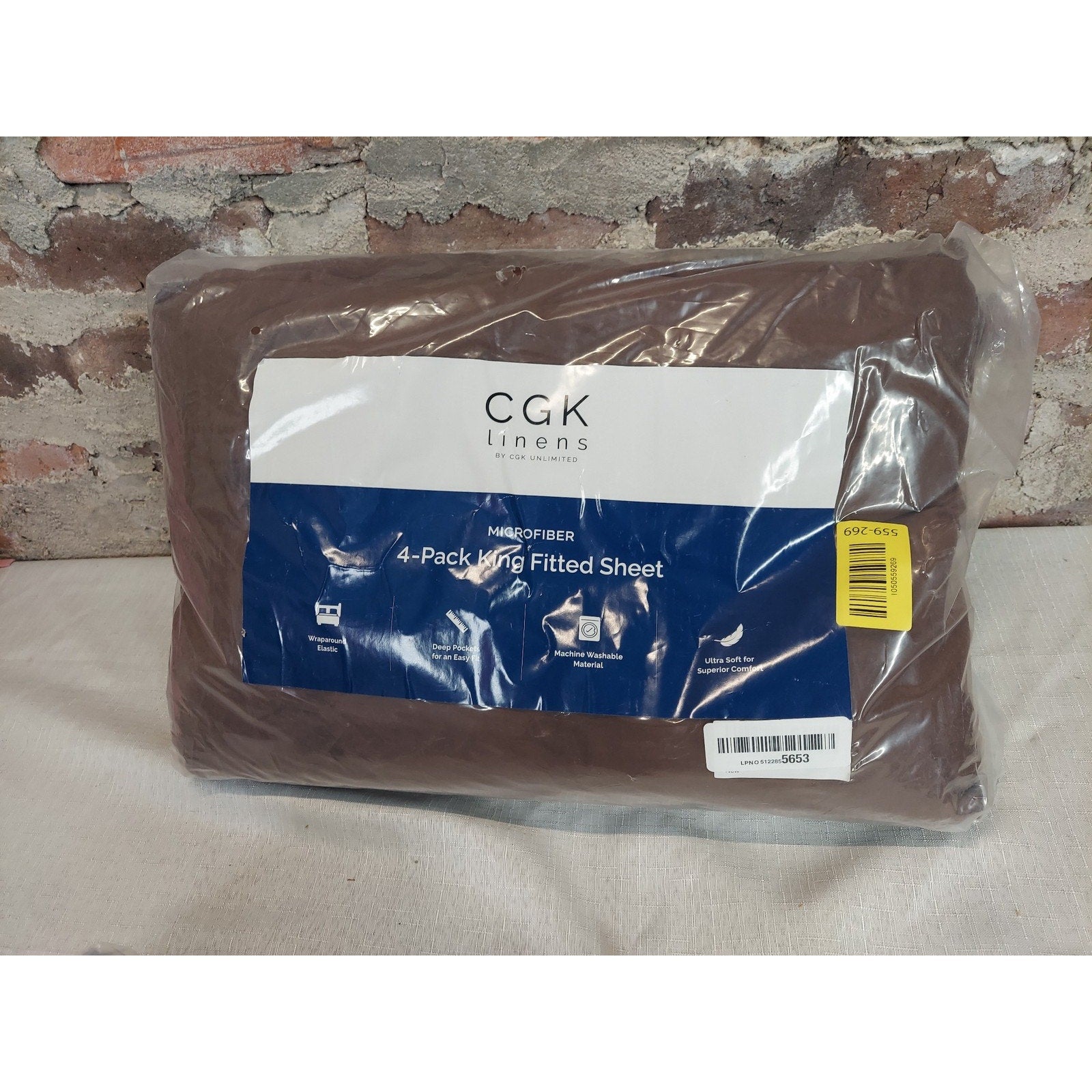 CGK Linens King Fitted Sheet 4 Pack Microfiber Deep Pocket Brown Wrinkle