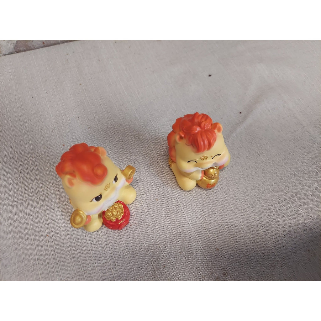 Chinese Fortune Lion Figures Set Prosperity Wealth Feng Shui Decor Mini Statues