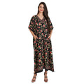 Miss Lavish London Womens Kaftan Maxi Dress L Black Floral V Neck Flowy Resort