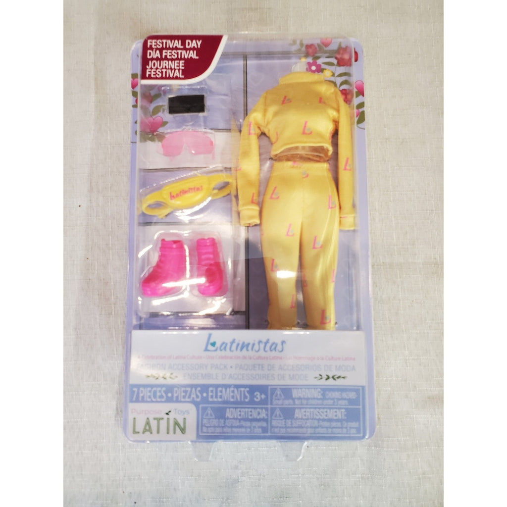 Latinistas Doll Fashion Pack Festival Day 7 Piece Yellow Pink Outfit Accessories