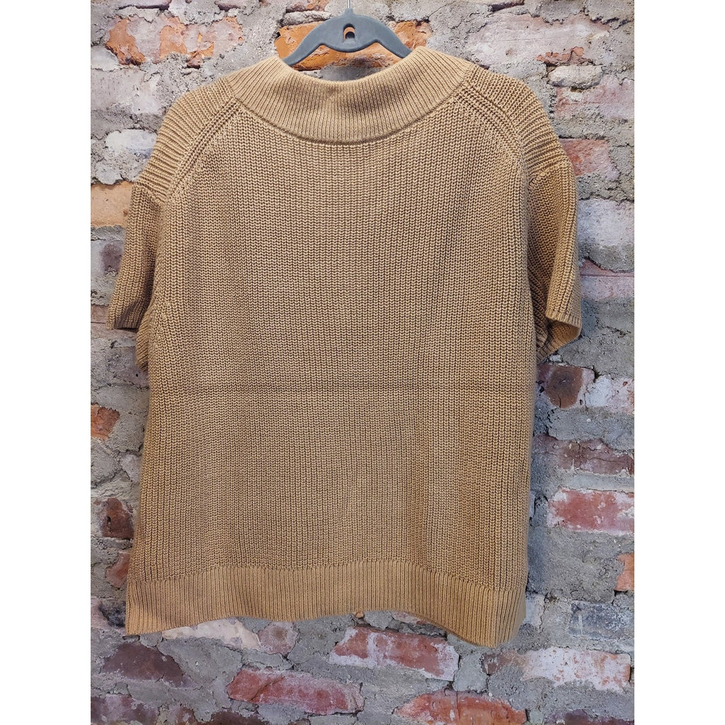 Haven Well Within Womens Short Sleeve V Neck Sweater XL Tan Ribbed Knit Pullover