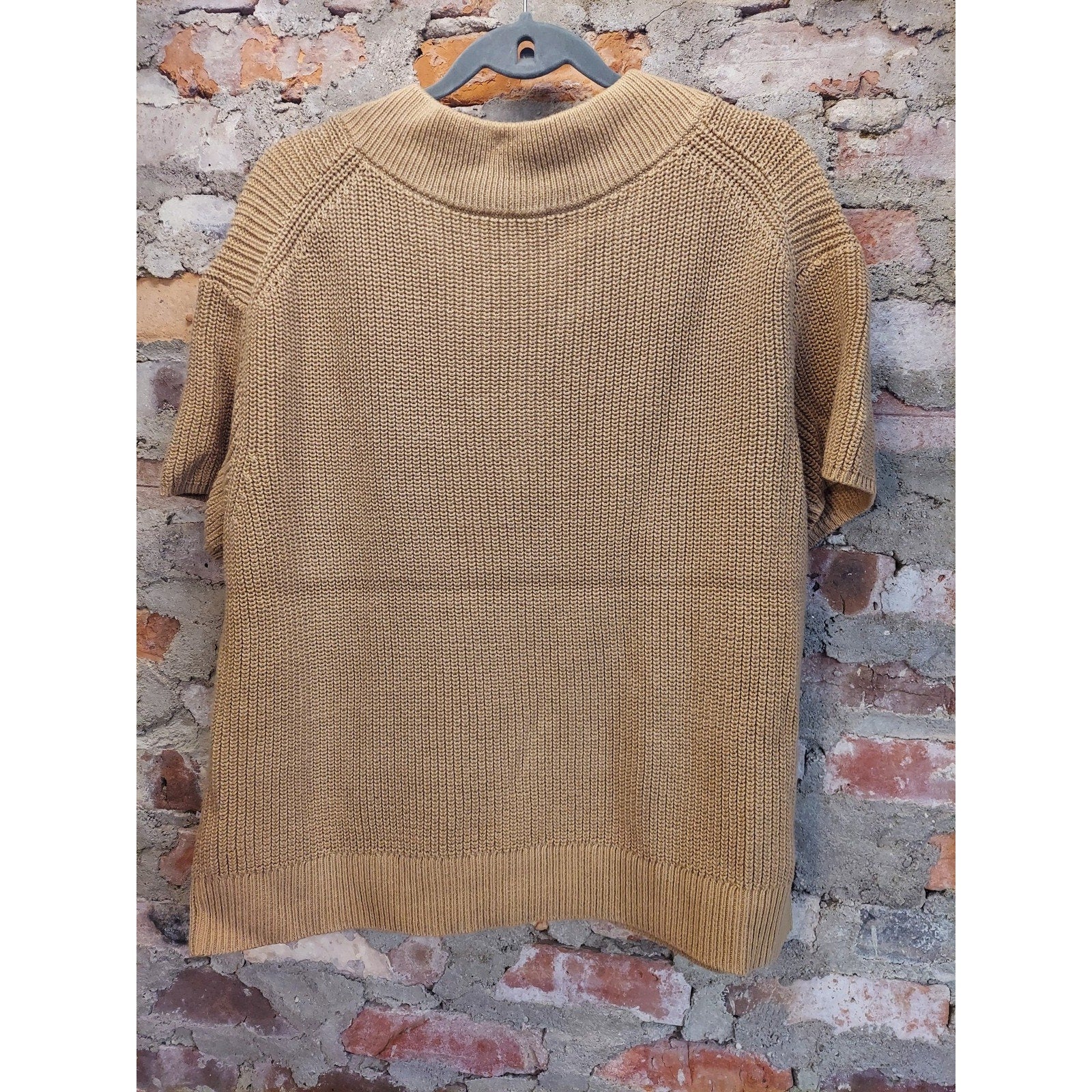 Haven Well Within Womens Short Sleeve V Neck Sweater XL Tan Ribbed Knit Pullover