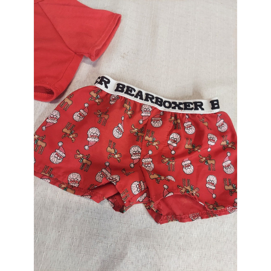 Build A Bear BEARBOXER Christmas Set Red Santa Reindeer Shirt Boxer Shorts