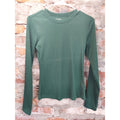 Old Navy Womens Ribbed T-Shirt Long Sleeve S Green Snug Fit Crewneck