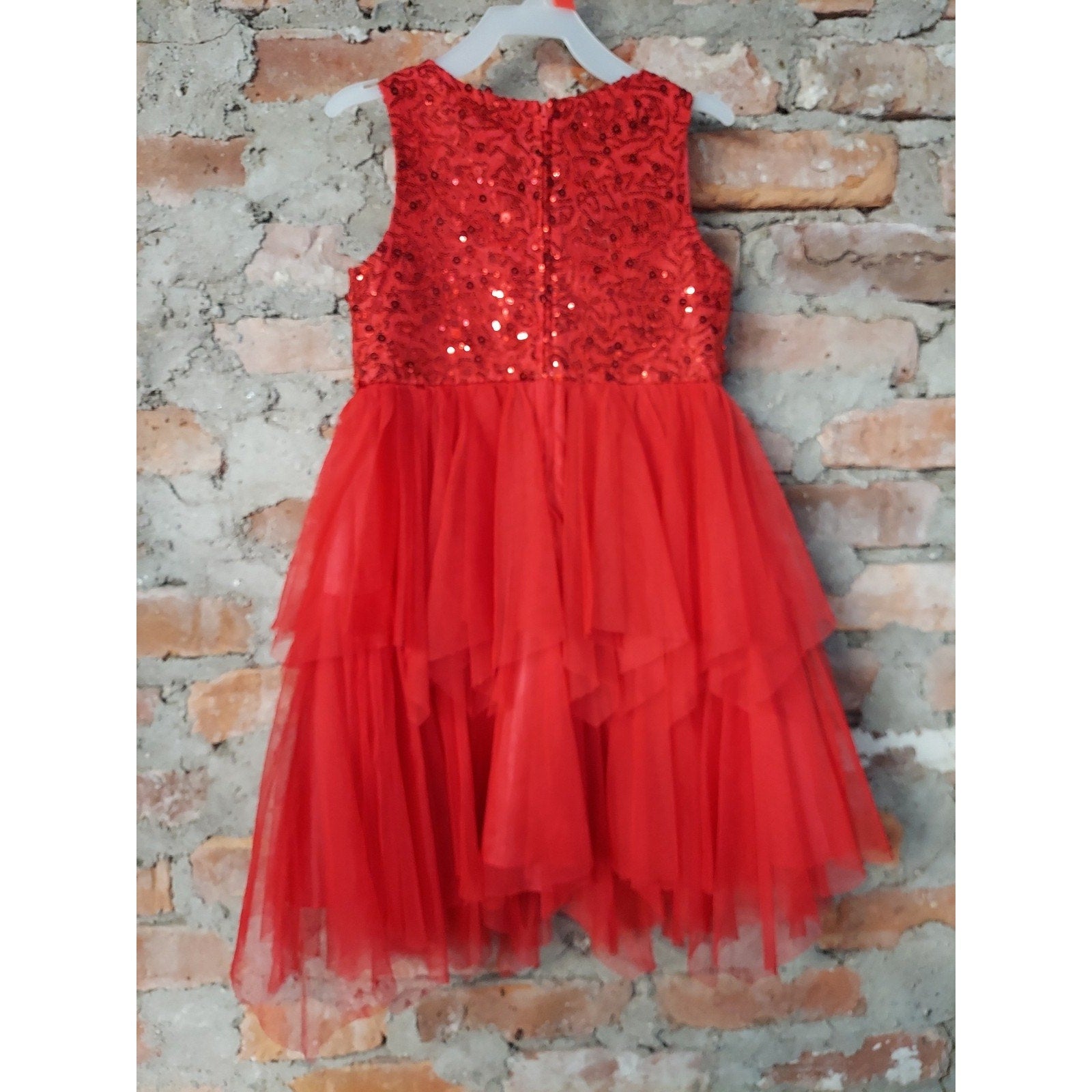 Rare Editions Girls Dress Size 5 Red Sequins Tulle Tiered Flower Sleeveless