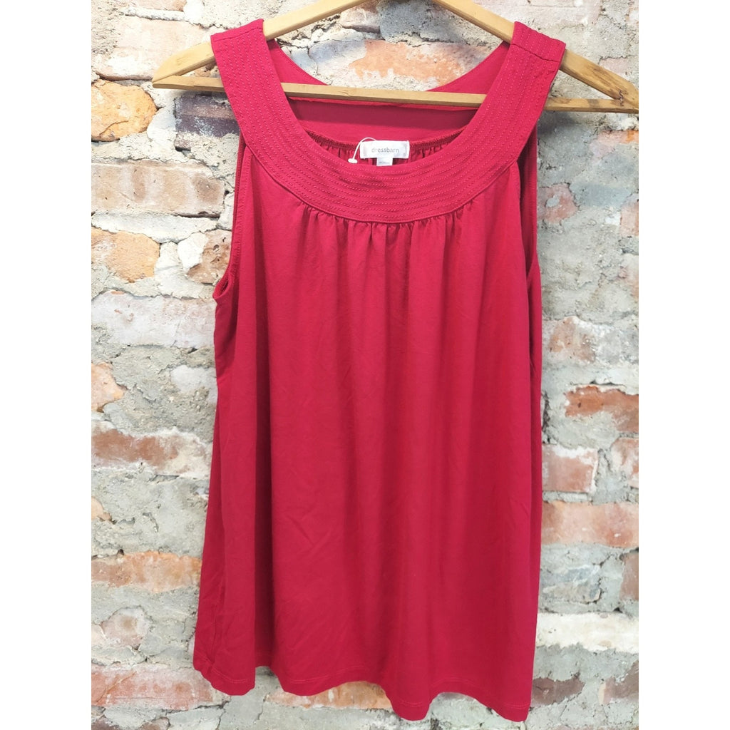 Dressbarn Womens Plus Size Tank Top 2X Red Shirred Neck Gathered Collar