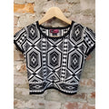 Say What? Womens Crop Top Small Black White Geometric Knit Pattern Rayon