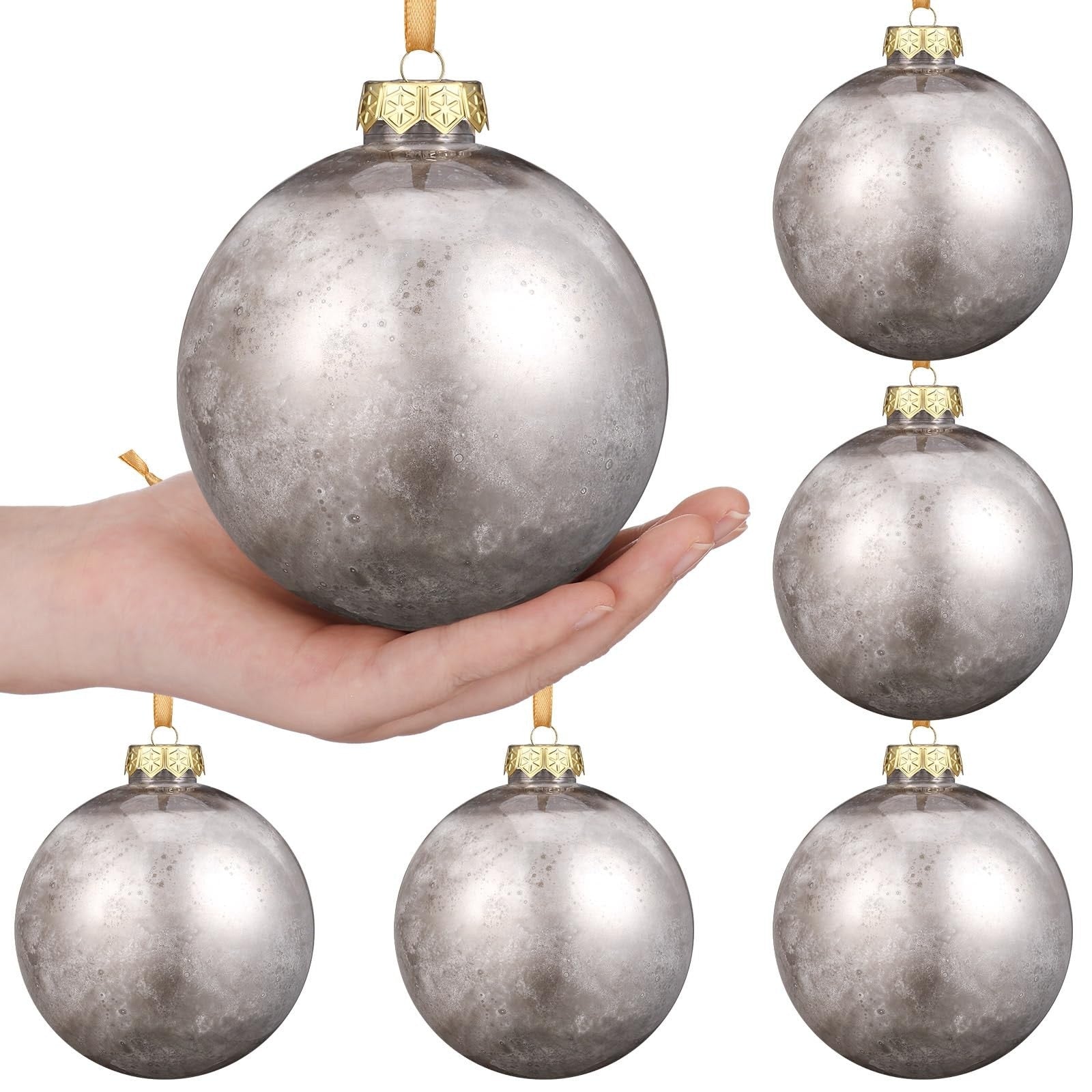 VioraWhite 6 Pcs Vintage Mercury Glass Christmas Ornaments Holiday Tree Decor 4