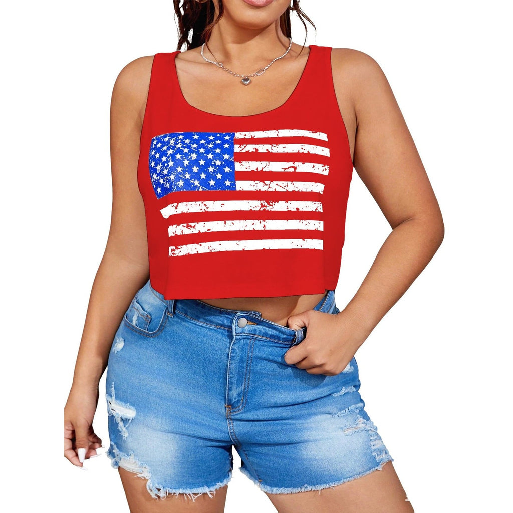 Womens Plus American Flag Crop Tank Top 2XL 4th of July Patriotic Red White Blue