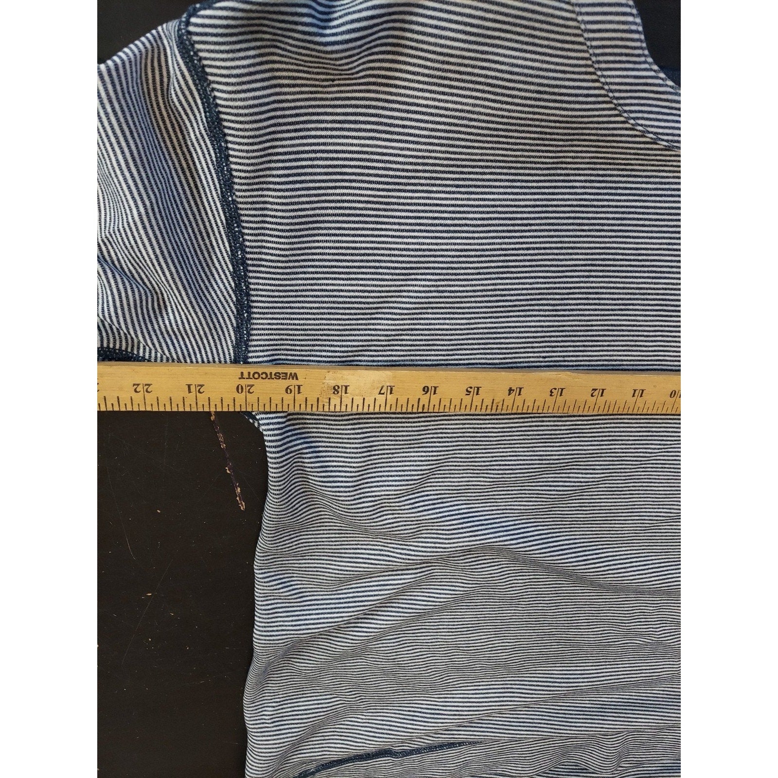 Lands End Pullover Sweater Navy White Striped 3/4 Sleeve Boat Neck Knit