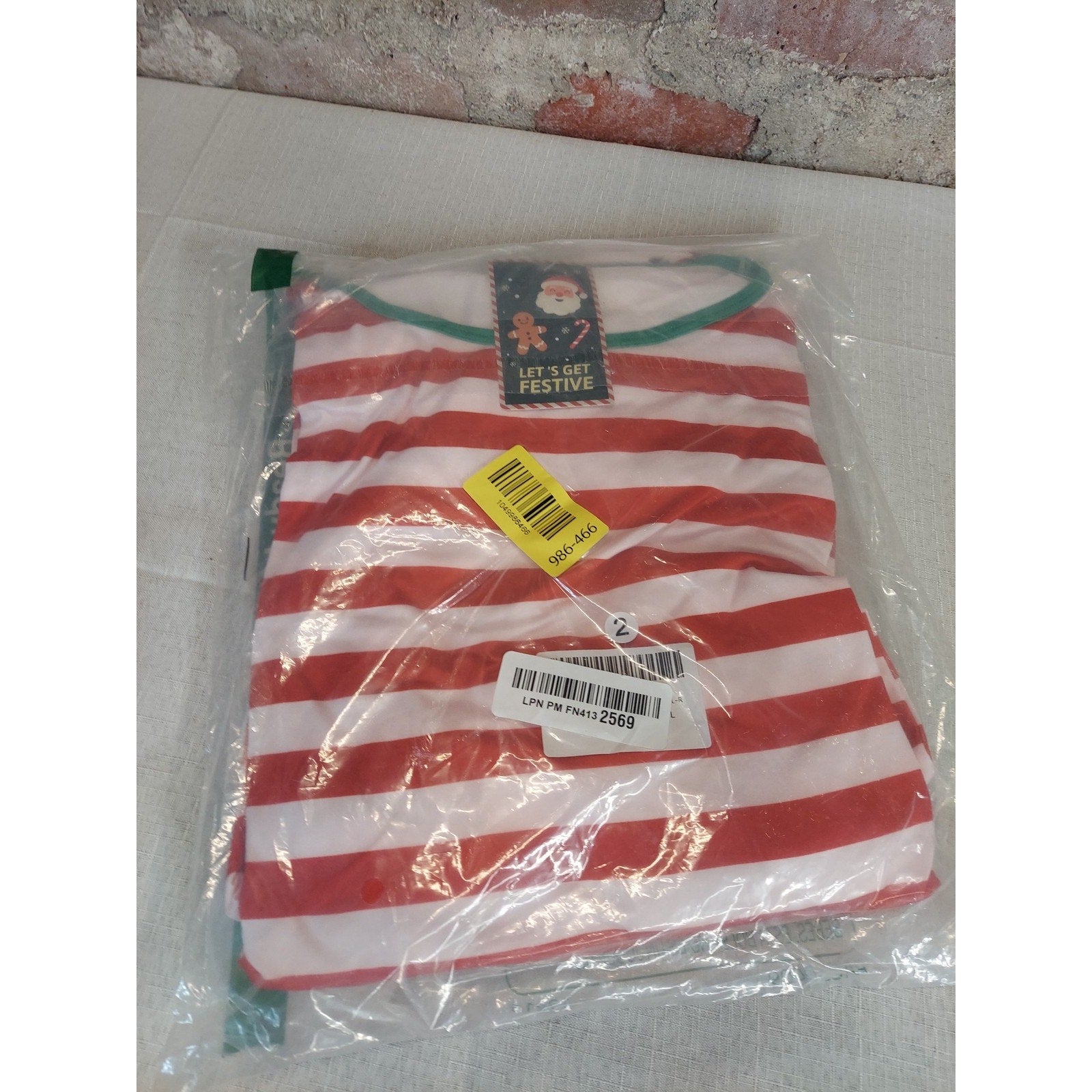 Womens Sz L Pajama Set 2 Red White Green Striped Christmas Long Sleeve Festive