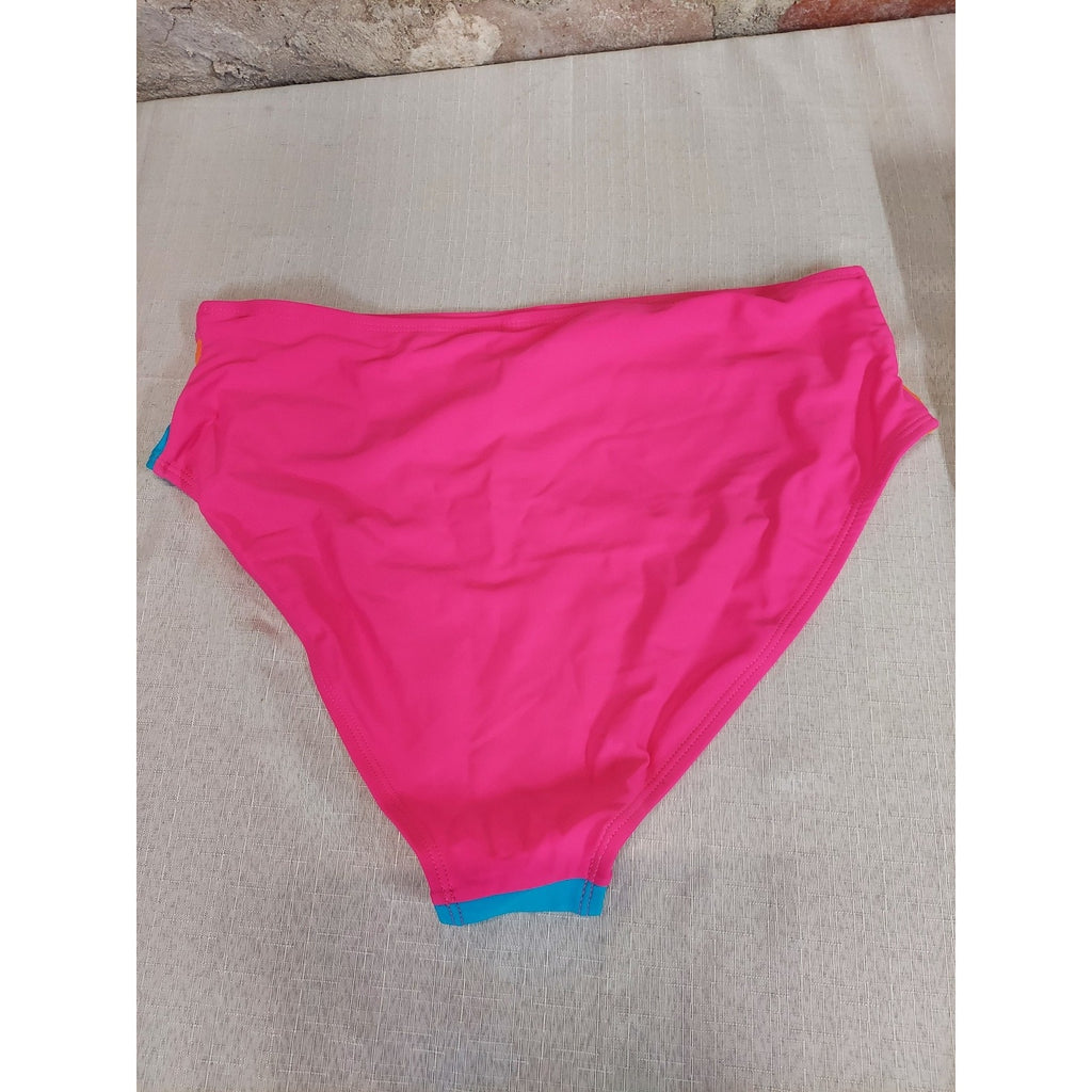 AQUA EVE Womens Swimsuit Bottoms L Multicolor High Waisted Color Block Swimwear