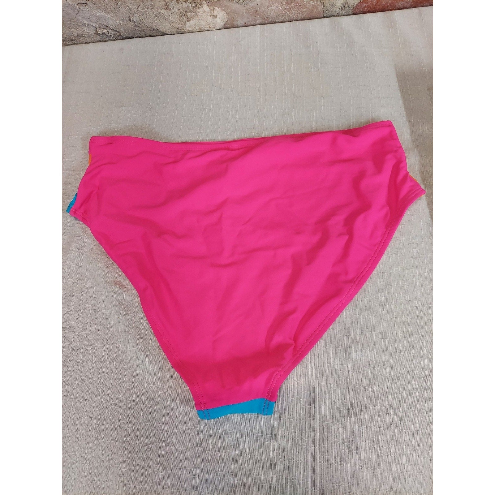 AQUA EVE Womens Swimsuit Bottoms L Multicolor High Waisted Color Block Swimwear
