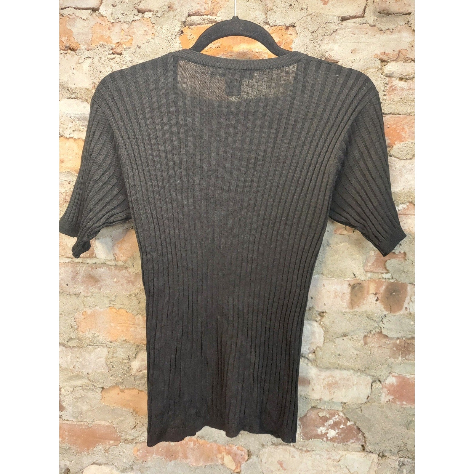 RYAN HARRIS PETITE Womens Black Silk Ribbed Knit Cardigan V Neck Short Sleeve P