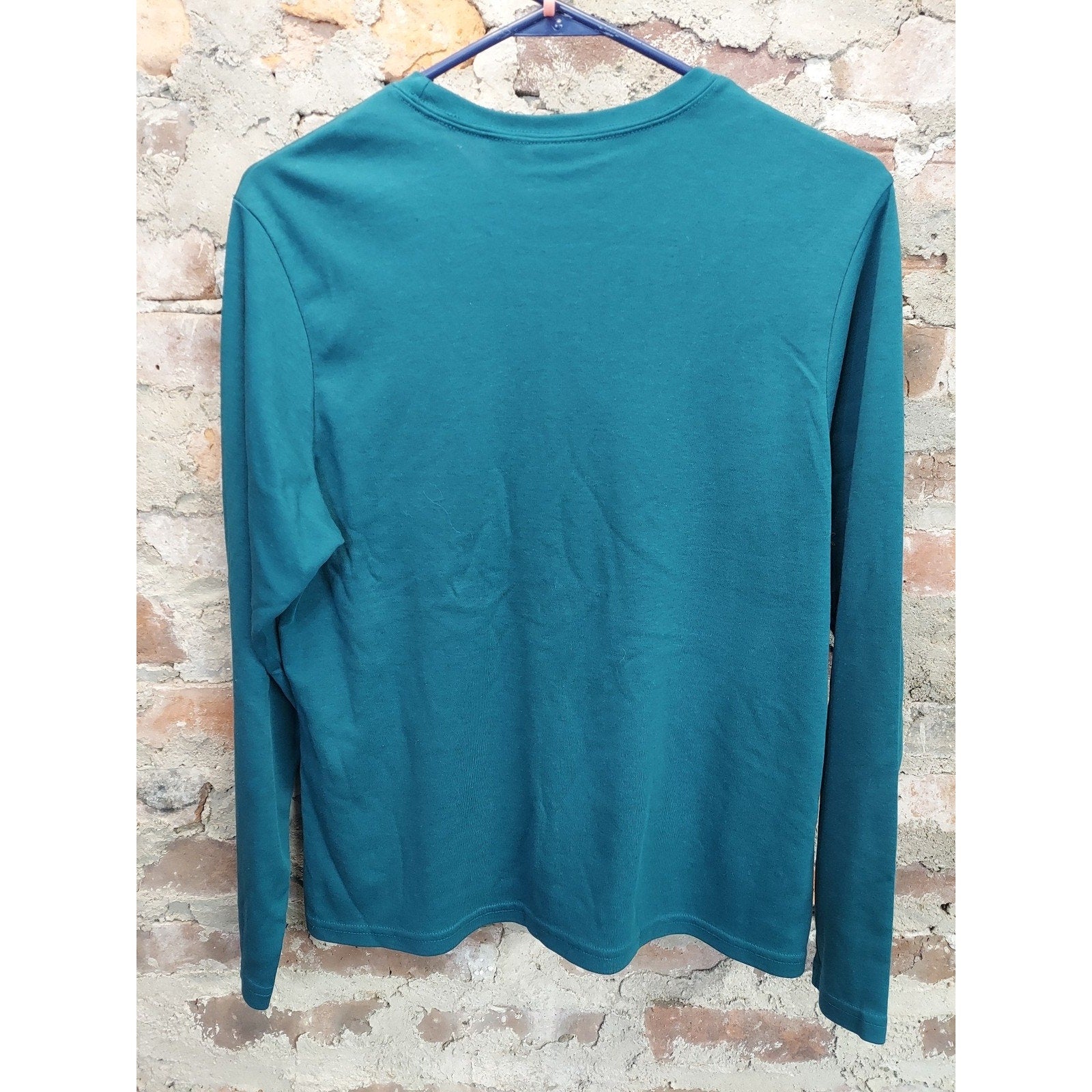Womens Long Sleeve Top Large Teal Cotton Polyester Blend Casual Crew Neck