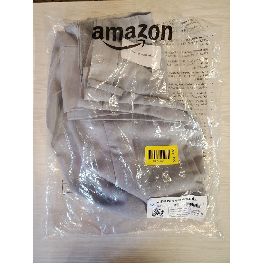 amazon essentials Mens Dress Pants 29W 28L Light Grey Pleated Business