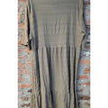 Womens Plus Size Tiered Midi Dress 3XL Olive Green Textured Short Sleeve