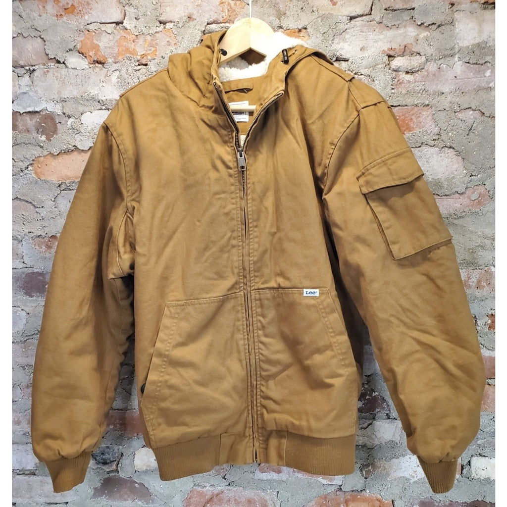 Lee Mens Workwear Hooded Full Zip Sherpa Lined Bomber Jacket S Brown Vintage
