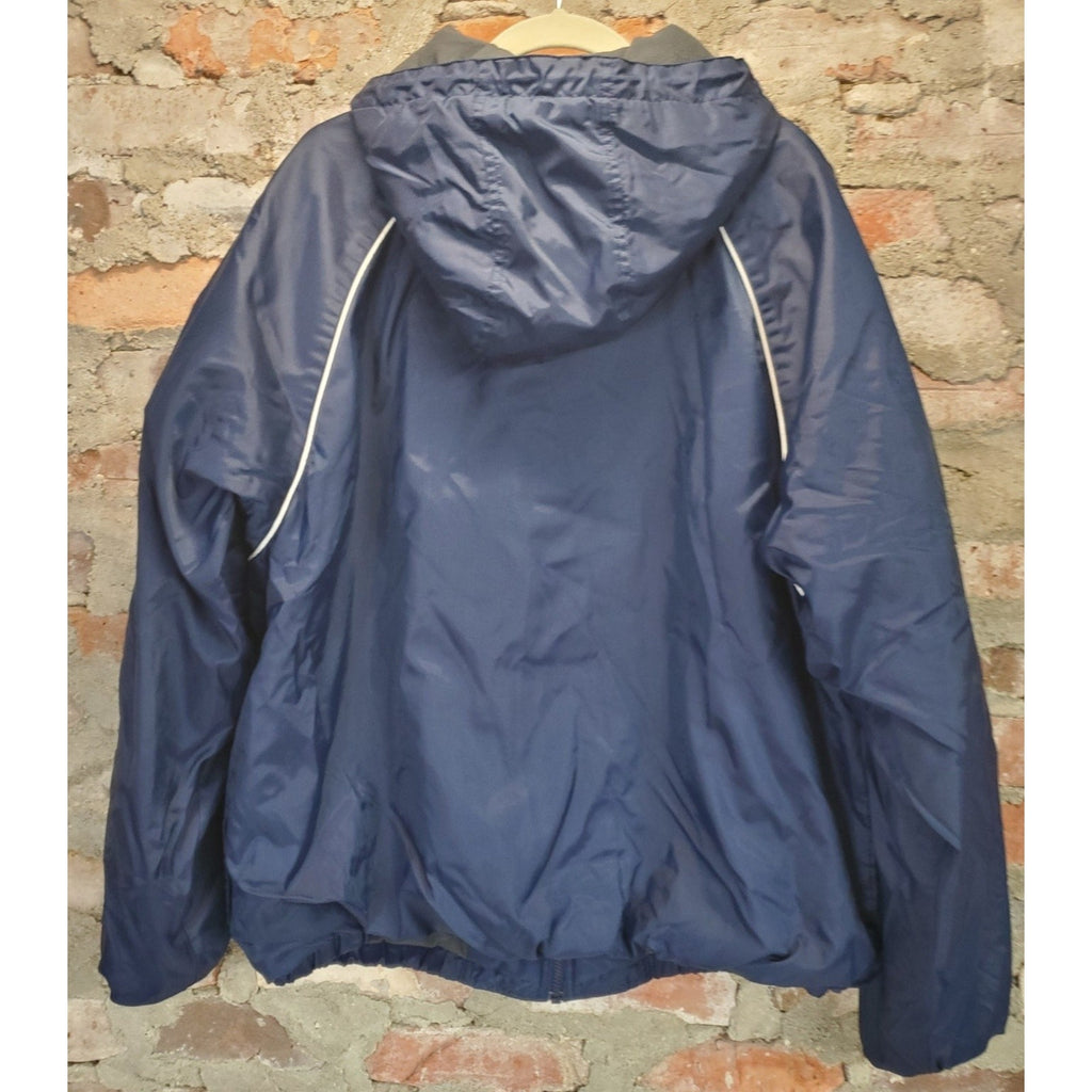Adidas Mens M Navy Blue Hooded Windbreaker Jacket Full Zip 3 Stripe