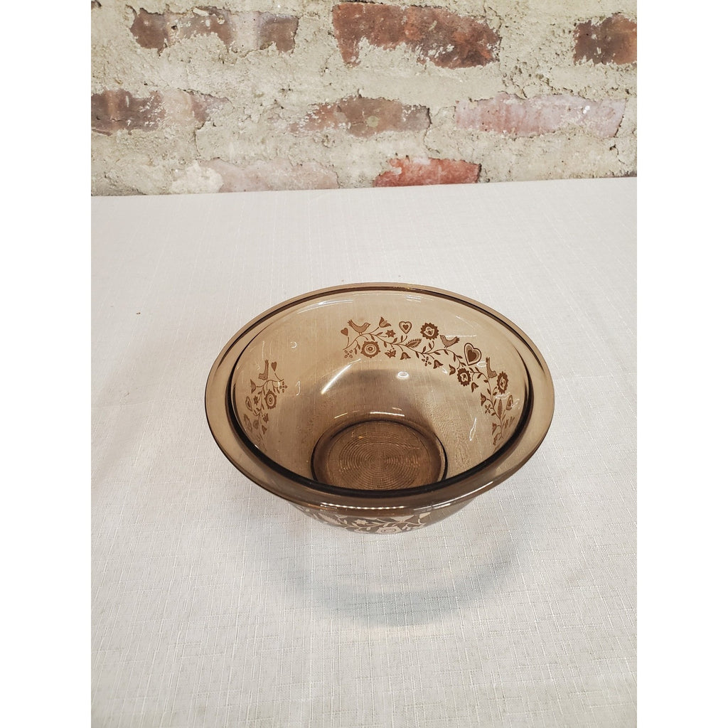 Pyrex Bowl Friendship Pattern Smoked Glass 323 1.5L Broiler Vintage