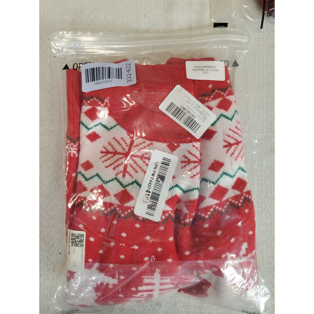 Kids Christmas Ugly Sweater Size 6 Red Reindeer Snowflake Holiday Pullover