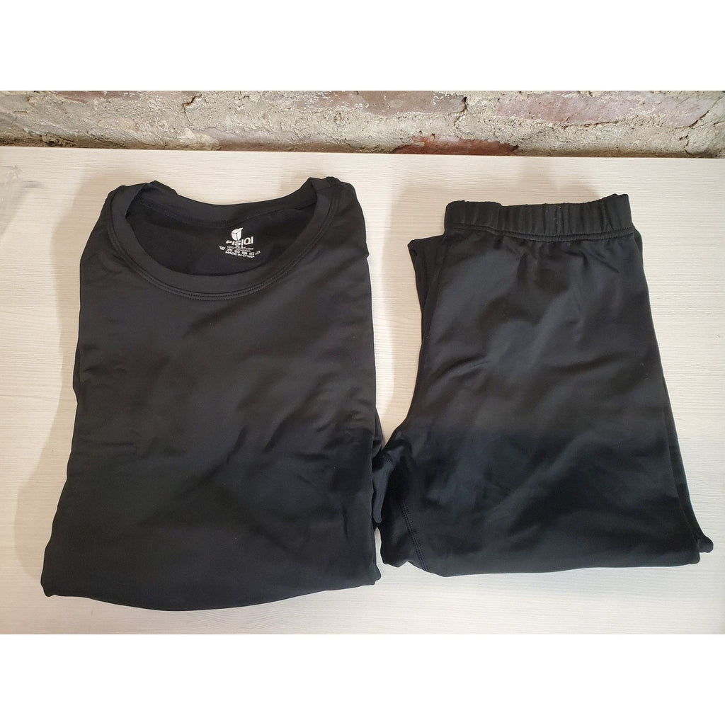 PISIQI Mens Thermal Underwear Set XL Black Long Sleeve Shirt Pants Athletic