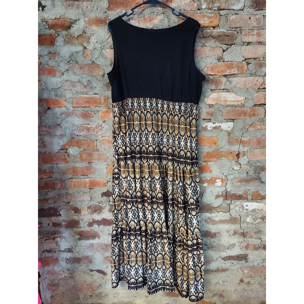 Catherines Womens 1X Maxi Dress Black Multicolor Tiered Sleeveless