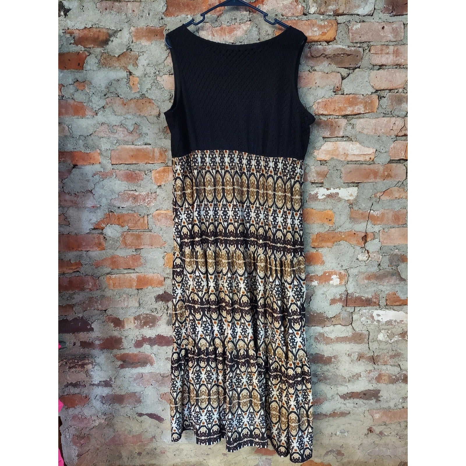 Catherines Womens 1X Maxi Dress Black Multicolor Tiered Sleeveless