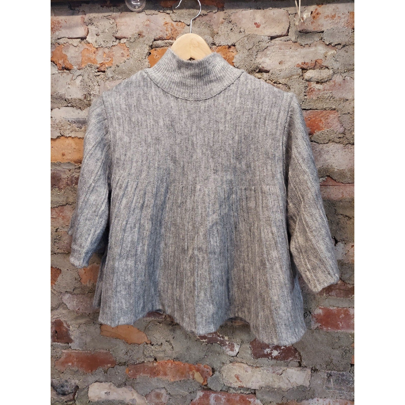 Maeve Womens Mock Neck Sweater M Heather Gray 3/4 Sleeve Swing Pullover Knit