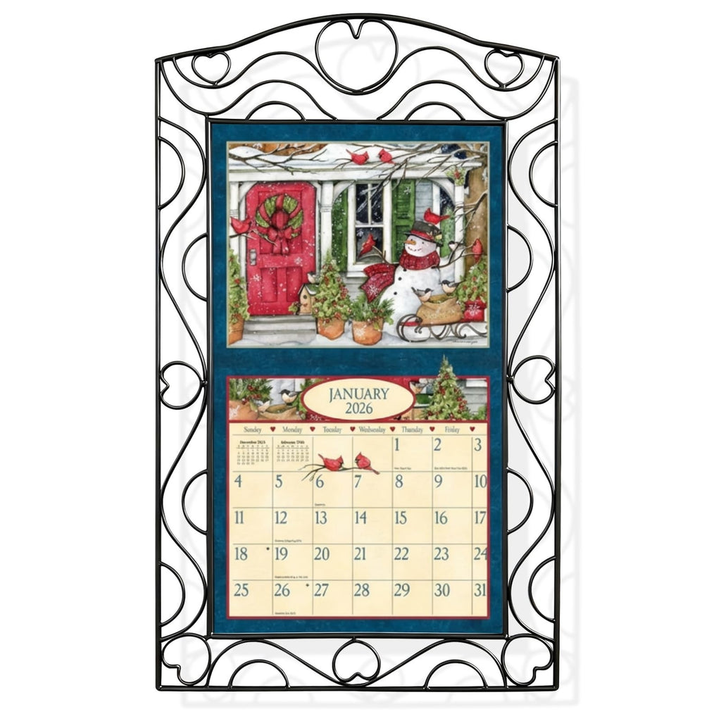 Decorative Metal Wall Calendar Holder Scrollwork Heart Design Black Farmhouse
