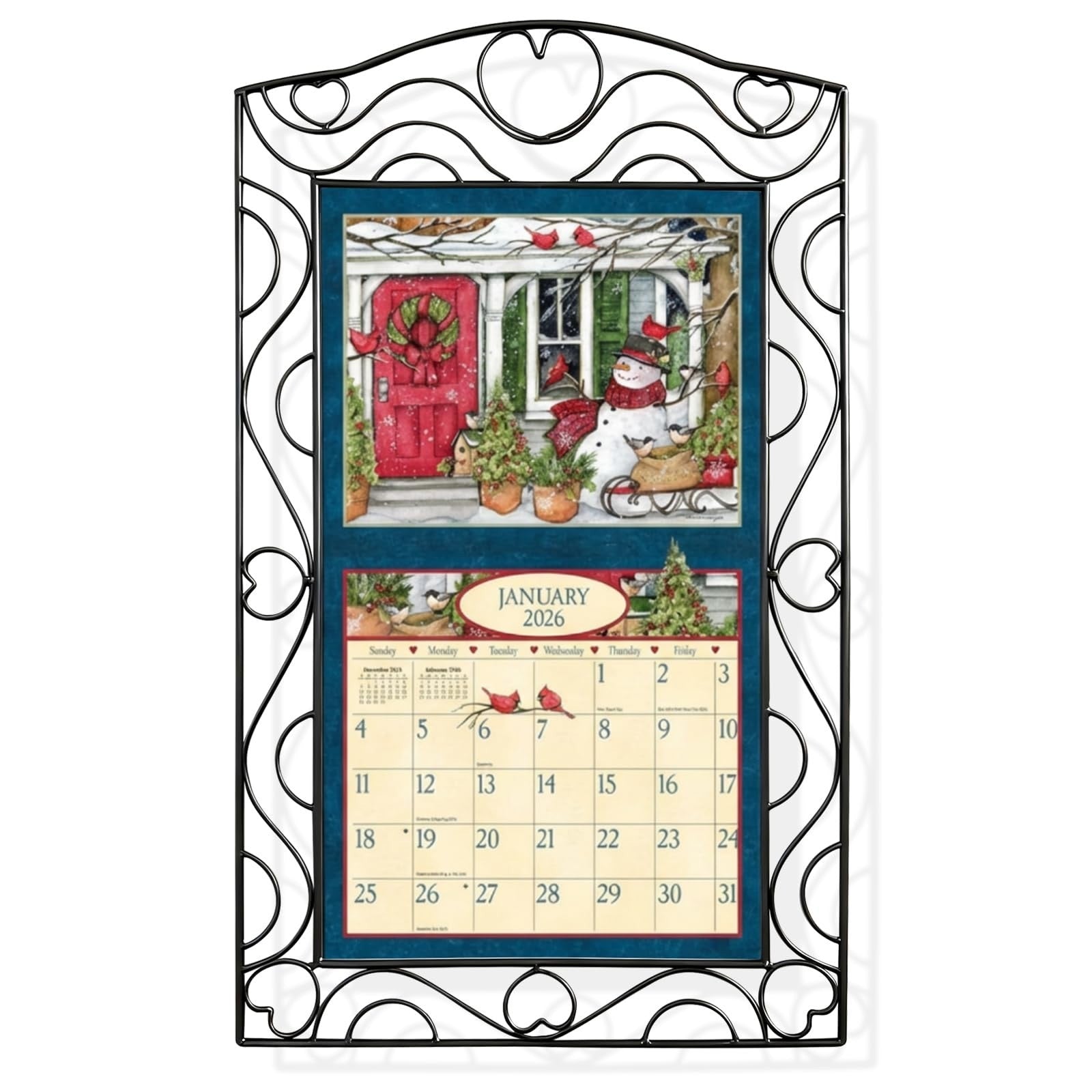 Decorative Metal Wall Calendar Holder Scrollwork Heart Design Black Farmhouse