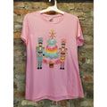 Port & Company Womens T Shirt L Pink Nutcracker Christmas Tree Graphic Tee