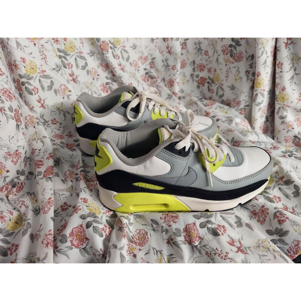 Nike Air Max 90 Youth Sneakers US 7Y White Gray Black Volt Running Athletic