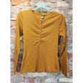 Old Navy Womens Long Sleeve Henley Shirt M Mustard Yellow Ribbed Lettuce Edge