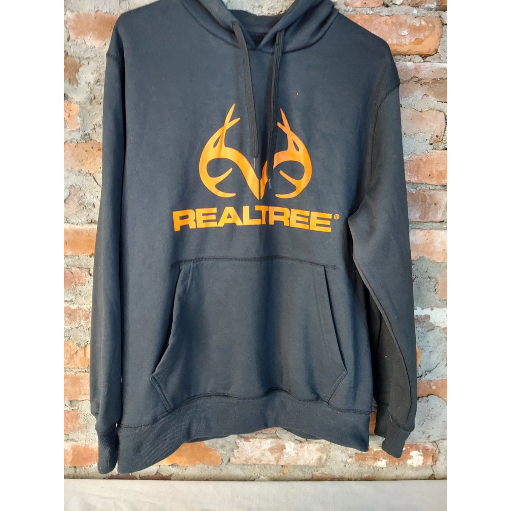 Realtree Mens Hoodie Medium M Pullover Fleece Black Orange Hunting Outdoors