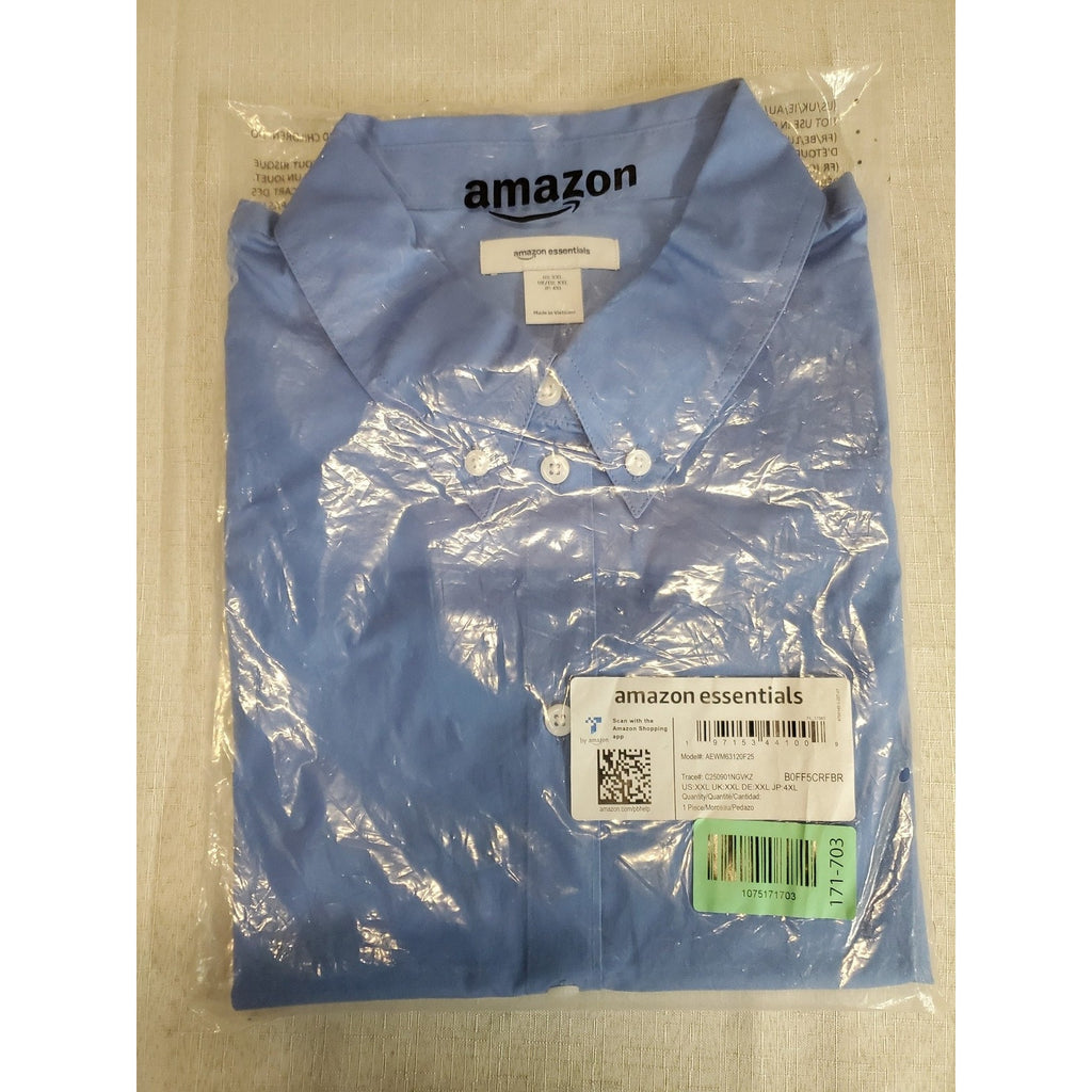 Amazon Essentials Womens Cropped Button Down Shirt XXL Light Blue Long Sleeve