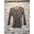 Fred David Stretch Womens Long Sleeve Blouse L Brown Black Print Polyester