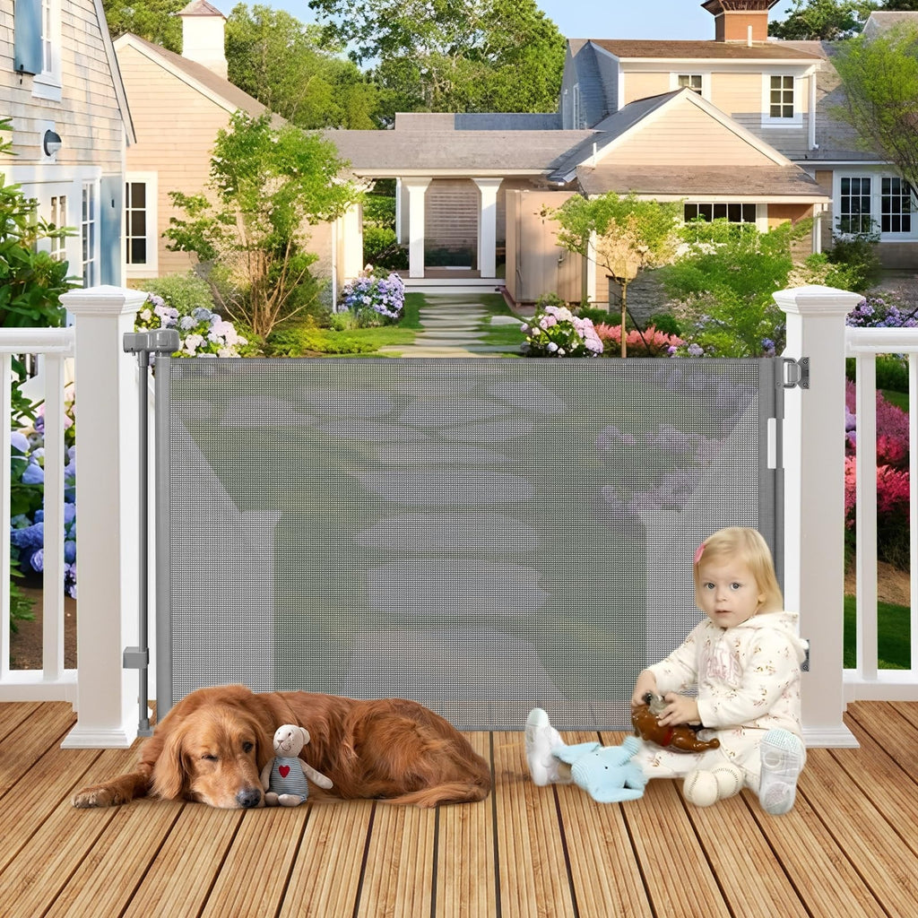 Weatherproof Outdoor Retractable Dog Gate for Deck w No Rust Stainless Steel