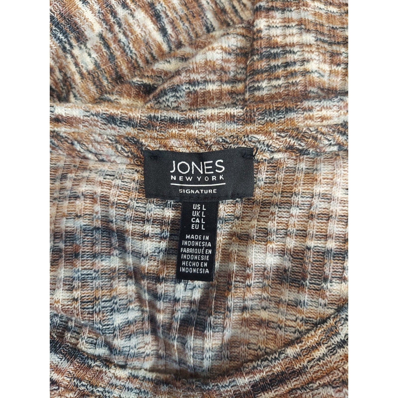 Jones New York Womens Top L Multicolor Ribbed Knit 3/4 Sleeve Button Shoulder